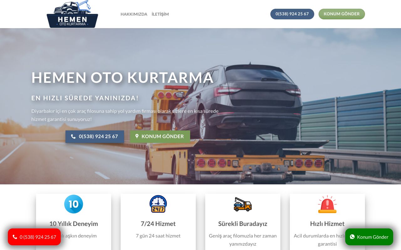 Diyarbakır Oto Kurtarma Web Tasarım Projesi