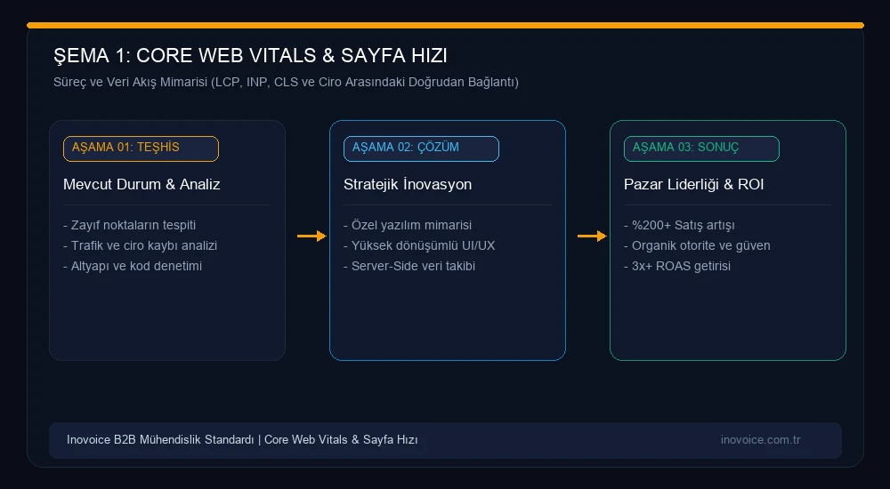 Core Web Vitals ve Sayfa Hızı: LCP, INP ve CLS Metriklerinin Google Sıralamalarına ve Ciroya Etkisi Stratejik Süreç ve Veri Akış Mimarisi